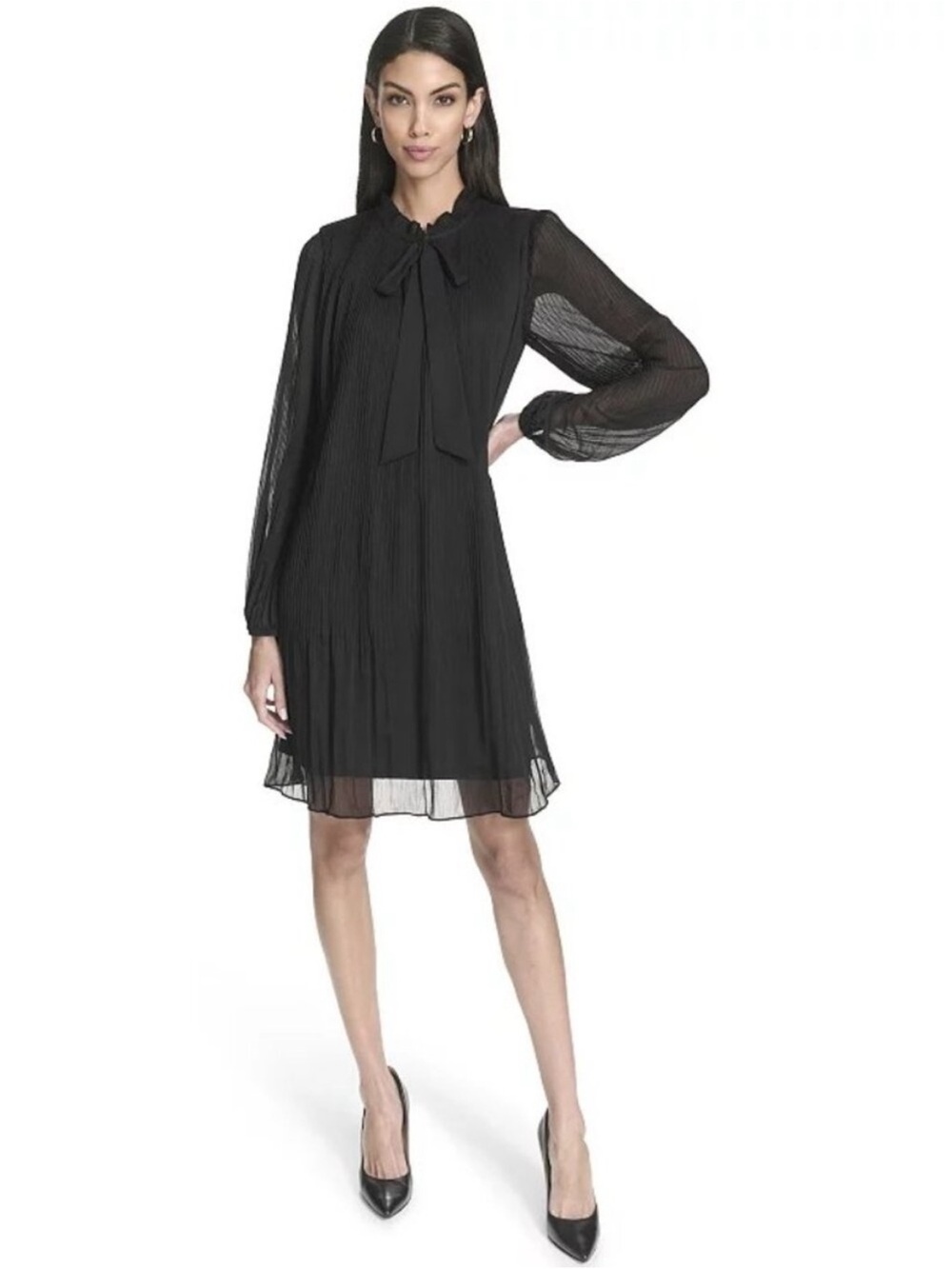 Harper Rose Black Pleated Chiffon Tie Neck Dress Size 4